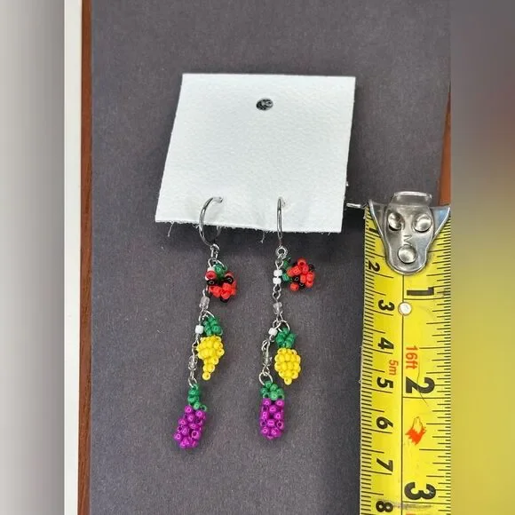 NWT Free People Sweet Treat Fruit Strawberry/Lemon/Grape Beaded Dangle Earrings - Picture 5 of 5